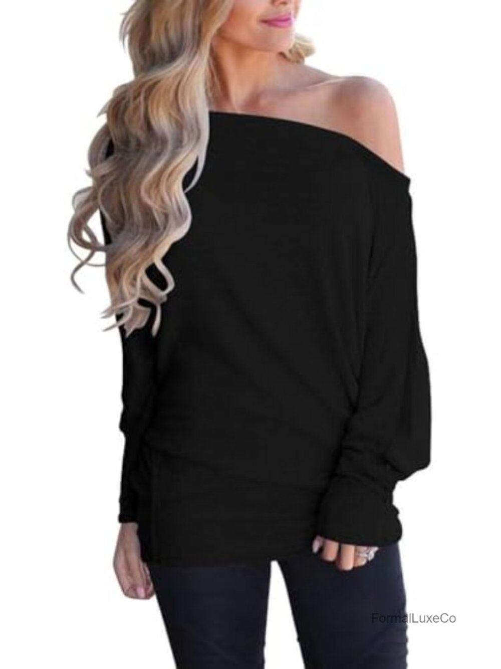 Off Shoulder Batwing Long Sleeve Tunic Top Loose Oversized Fall Sweatshirt